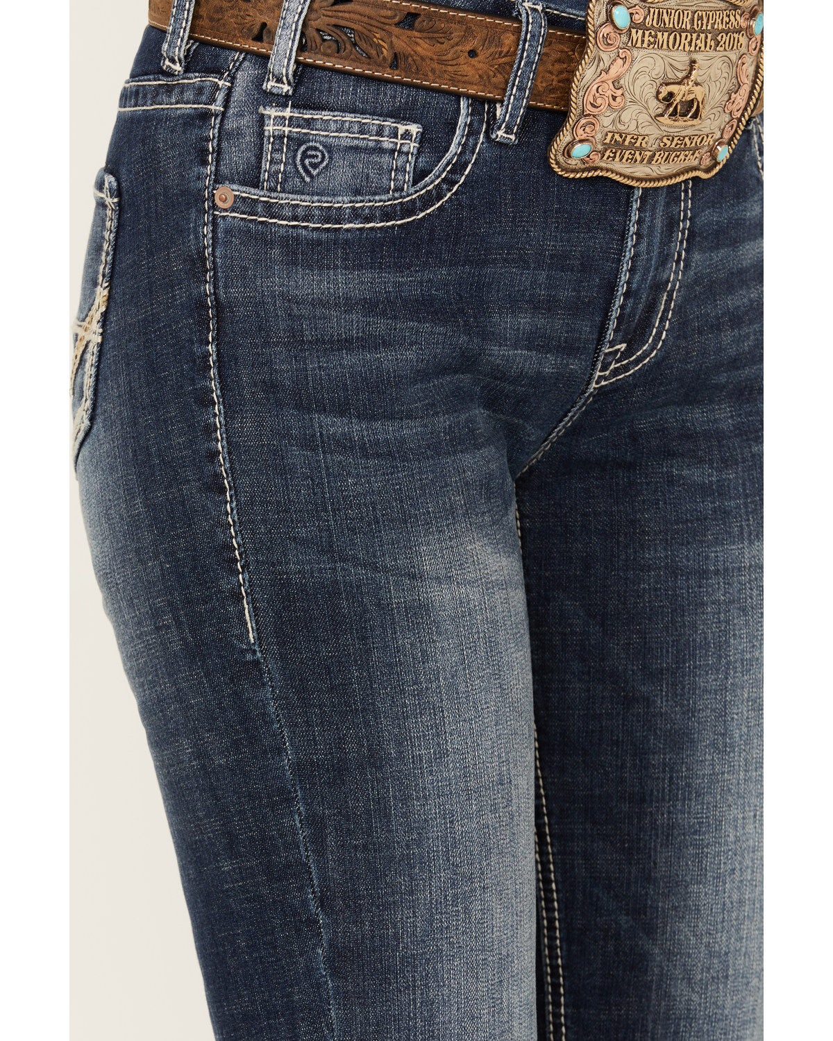 Image #4 - Rock & Roll Denim Women's Medium Wash Mid Rise Cheetah Applique Stretch Bootcut Jeans, Medium Wash, hi-res