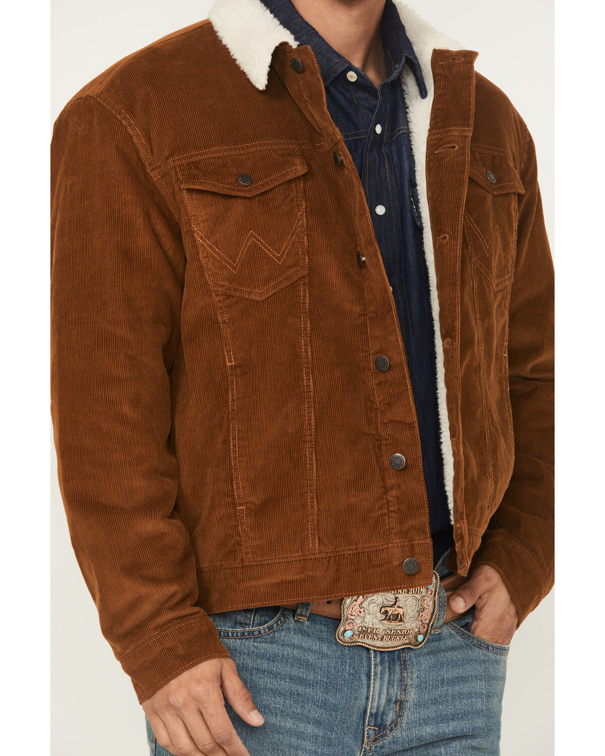 Image #3 - Wrangler Men's Corduroy Sherpa Lined Trucker Jacket, Camel, hi-res