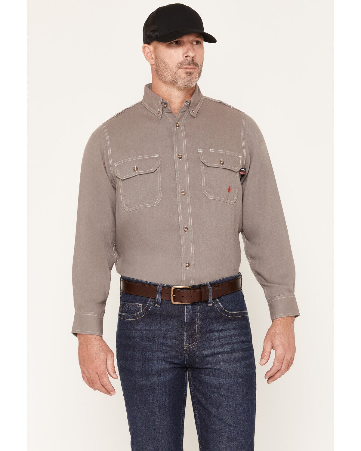 Forge Workwear Men's FR Tecasafe Long Sleeve Button-Down Western Shirt, Grey, hi-res
