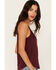 Shyanne Women's Crochet Lace Faux Suede Cami Top, Maroon, hi-res