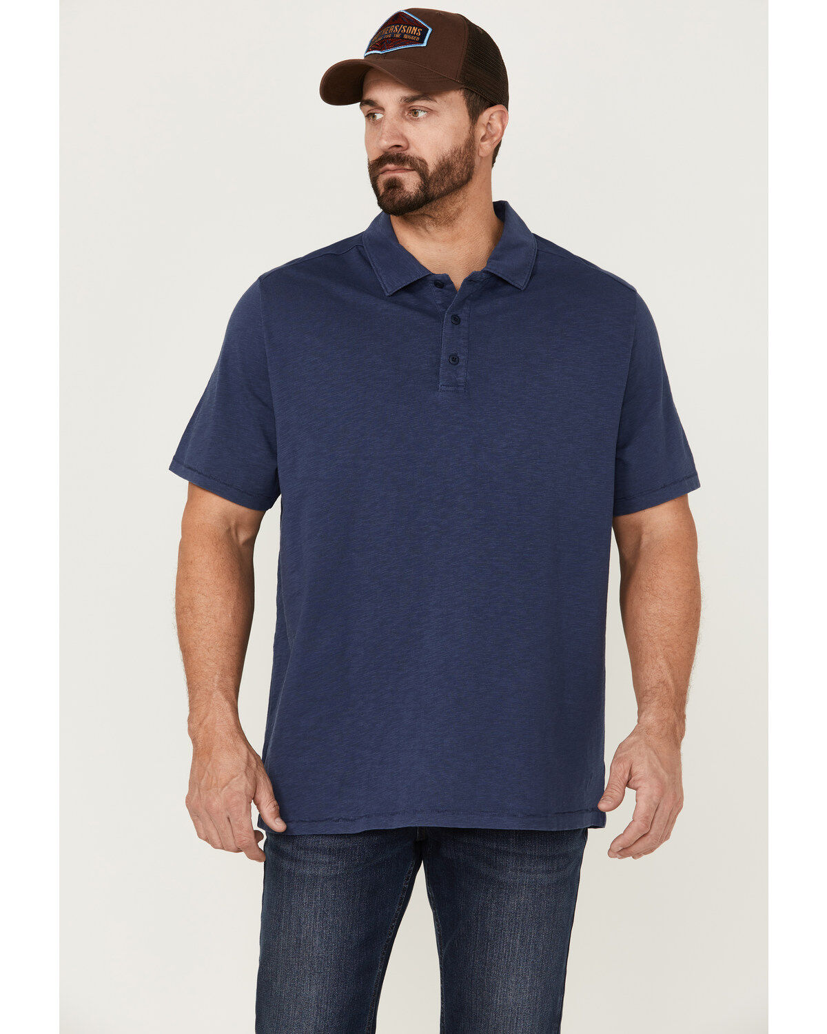 Image #1 - Brothers and Sons Men's Solid Slub Short Sleeve Polo Shirt, Navy, hi-res