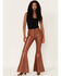 Rock & Roll Denim Women's Pleather High Rise Flare Jeans, Rust Copper, hi-res