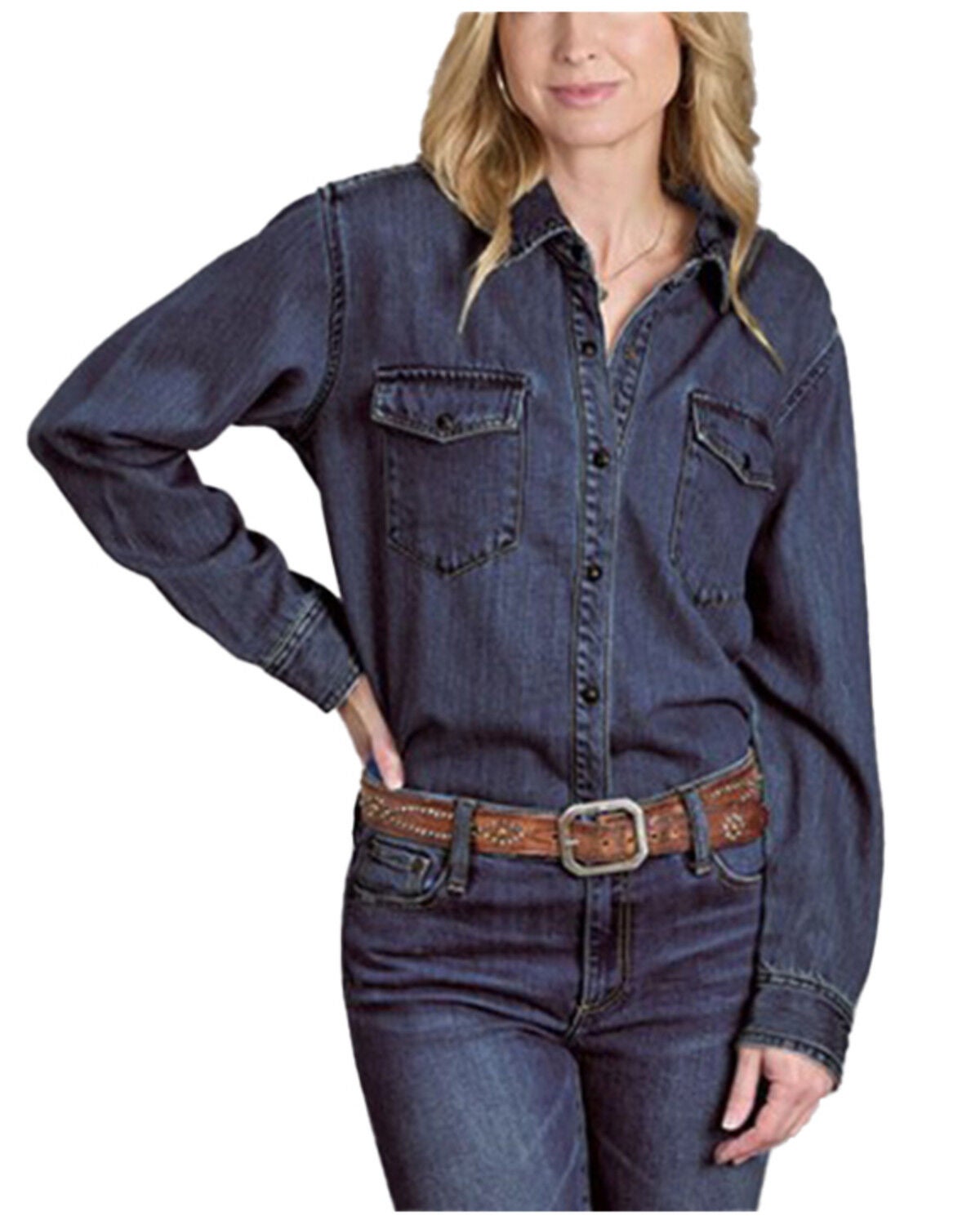 Stetson Women's Dark Wash Denim Long Sleeve Snap Western Shirt, Dark Wash, hi-res