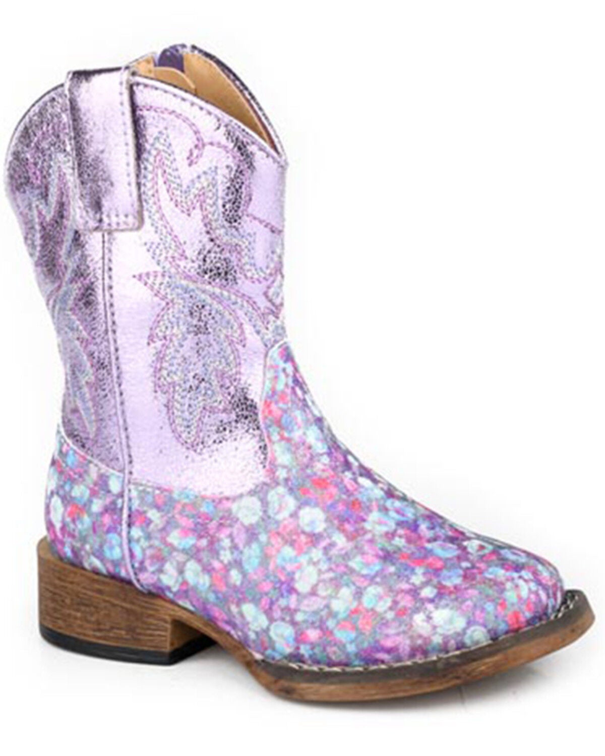 Roper Toddler Girls' Glitter Bloom Western Boots - Broad Square Toe, Purple, hi-res