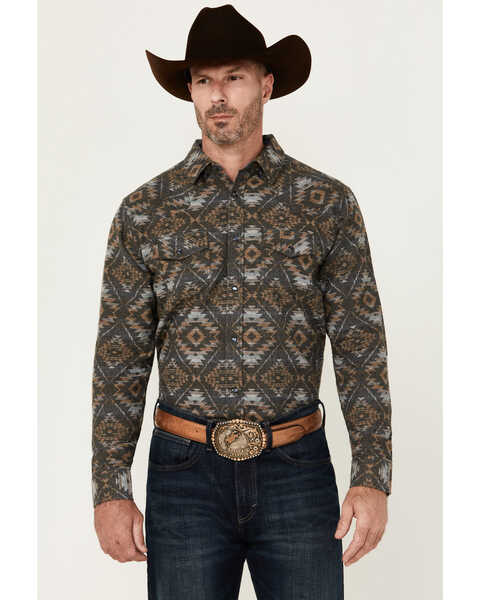 Cody James Men's Legends Southwestern Print Long Sleeve Western Shirt , Navy, hi-res