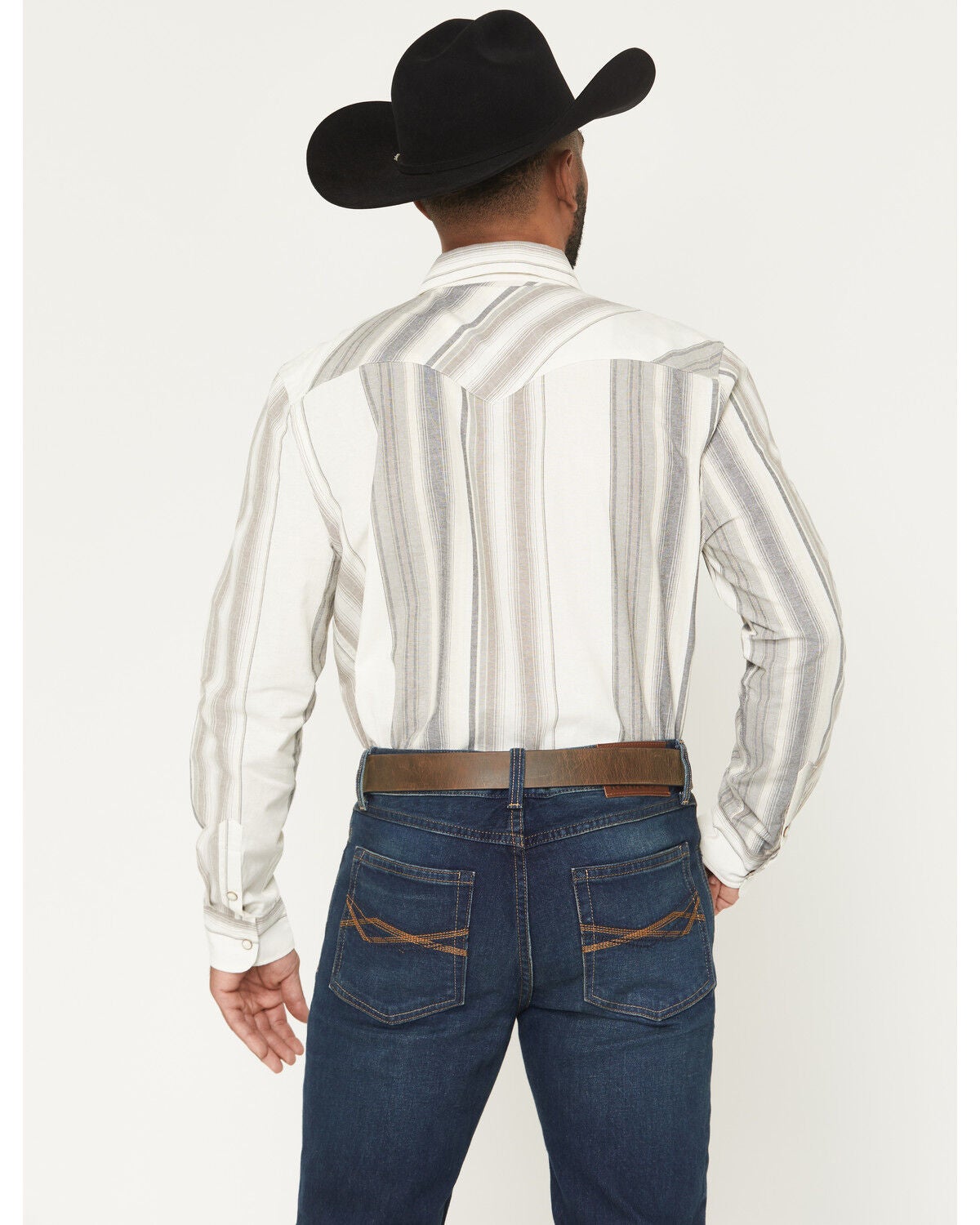 Image #4 - Panhandle Men's Vintage Stripe Print Long Sleeve Snap Western Shirt, Natural, hi-res