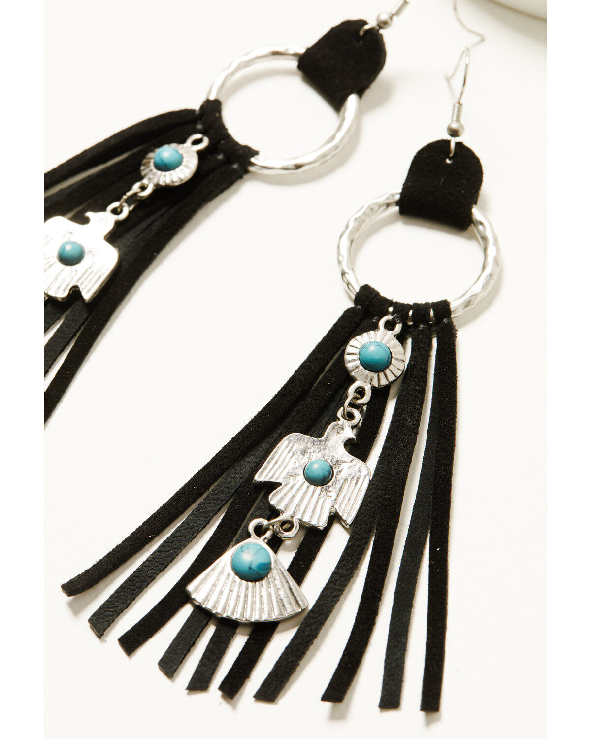 Image #2 - Idyllwind Women's Garland Thunderbird Leather Fringe Earrings, Black, hi-res