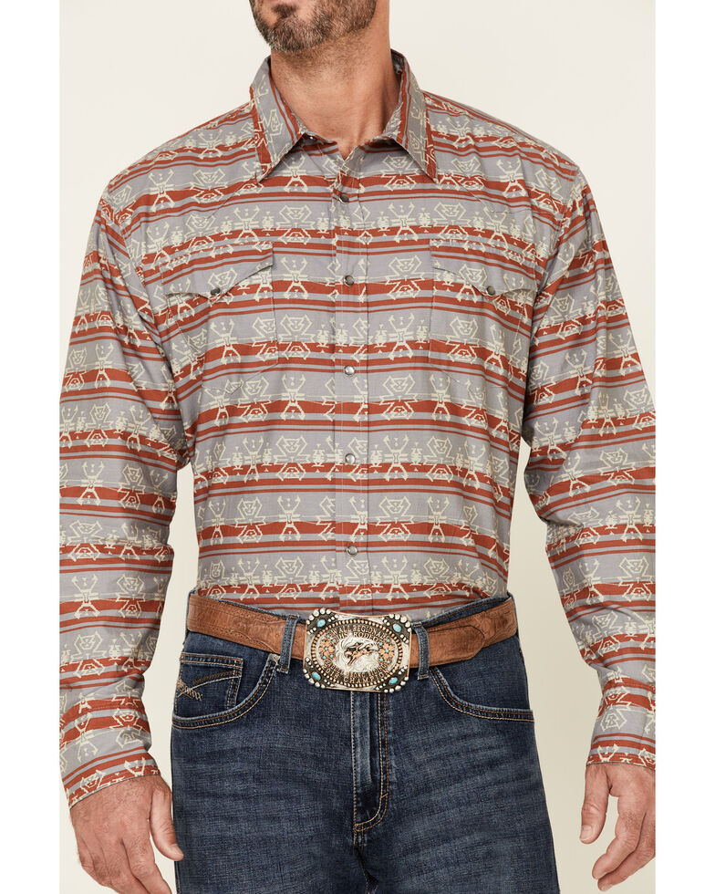 Roper Men's Grey Southwestern Blanket Stripe Long Sleeve Snap Western