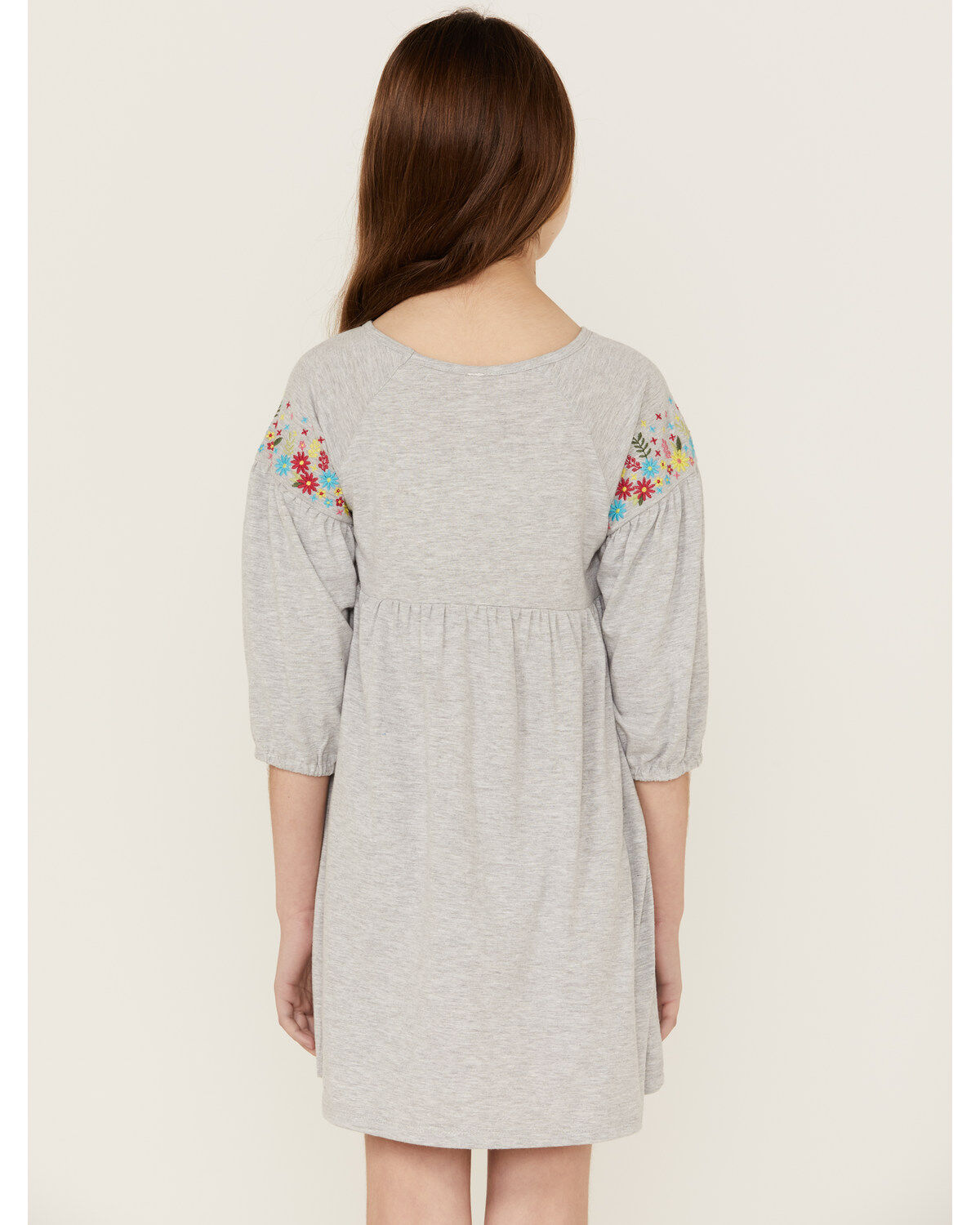 Image #3 - Roper Girls' Cotton Millenge Empire 3/4 Sleeve Mini Dress, Grey, hi-res