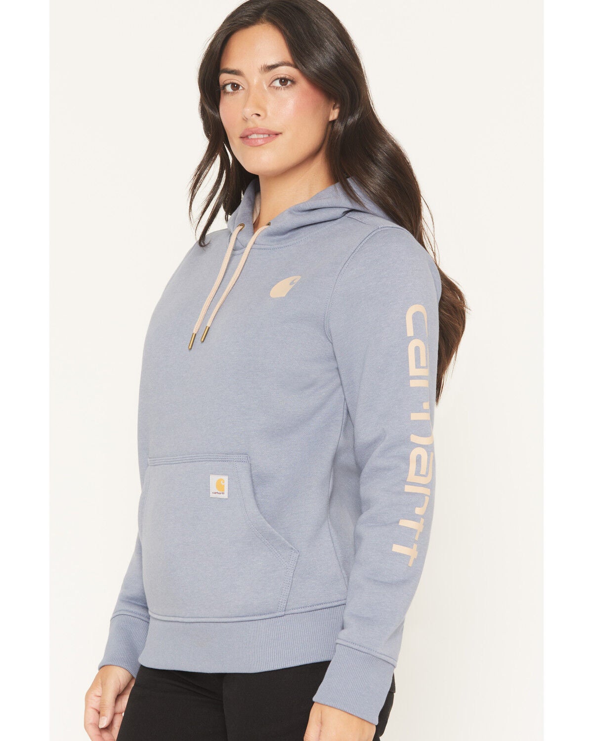 Image #2 - Carhartt Women's Relaxed Fit Midweight Logo Sleeve Graphic Hoodie, Navy, hi-res
