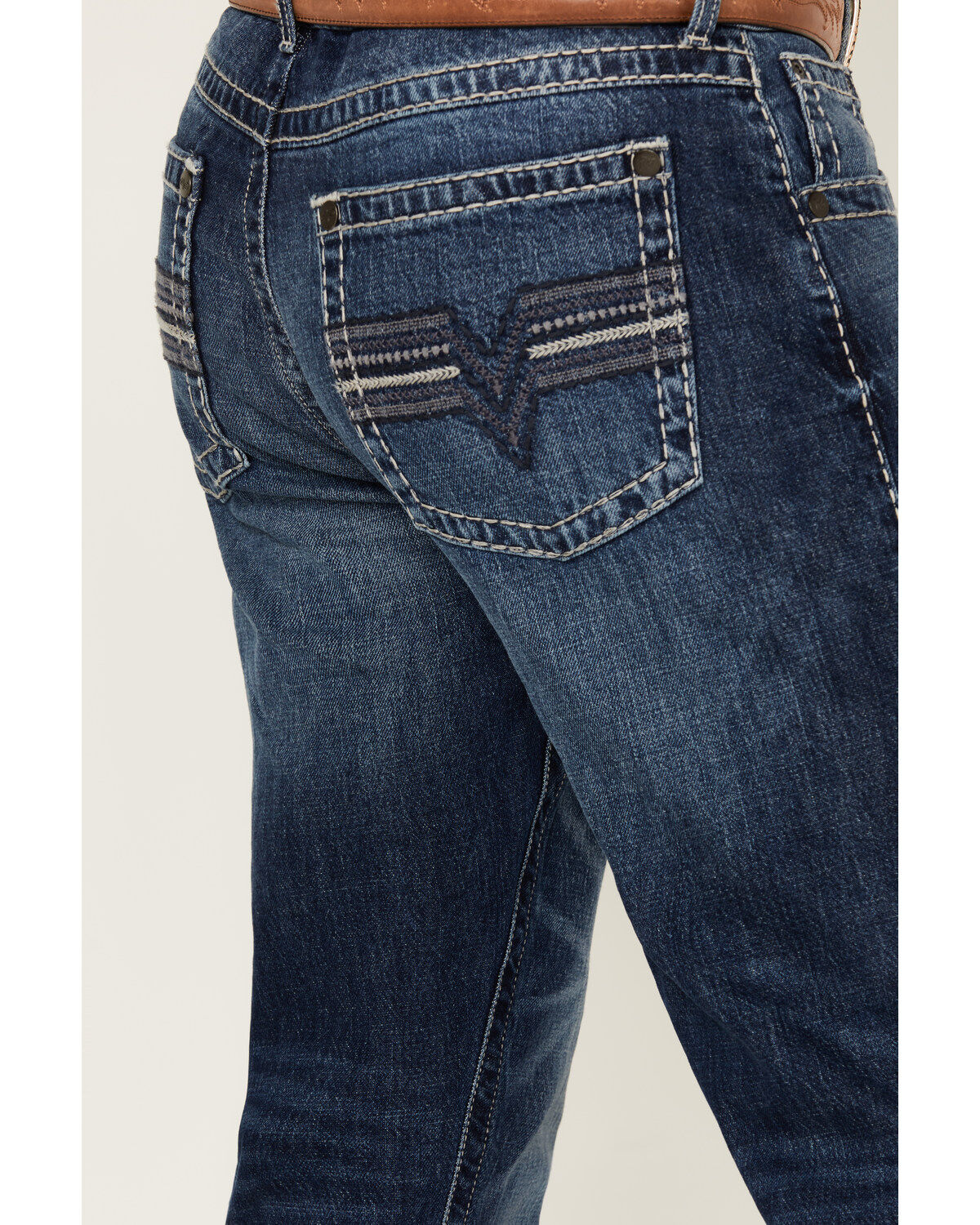 Image #4 - Rock 47 by Wrangler Men's Allenbrook Dark Wash Slim Straight Stretch Denim Jeans, Dark Medium Wash, hi-res
