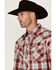 Image #2 - Cowboy Hardware Men's Plaid Print Long Sleeve Snap Western Shirt, Red, hi-res