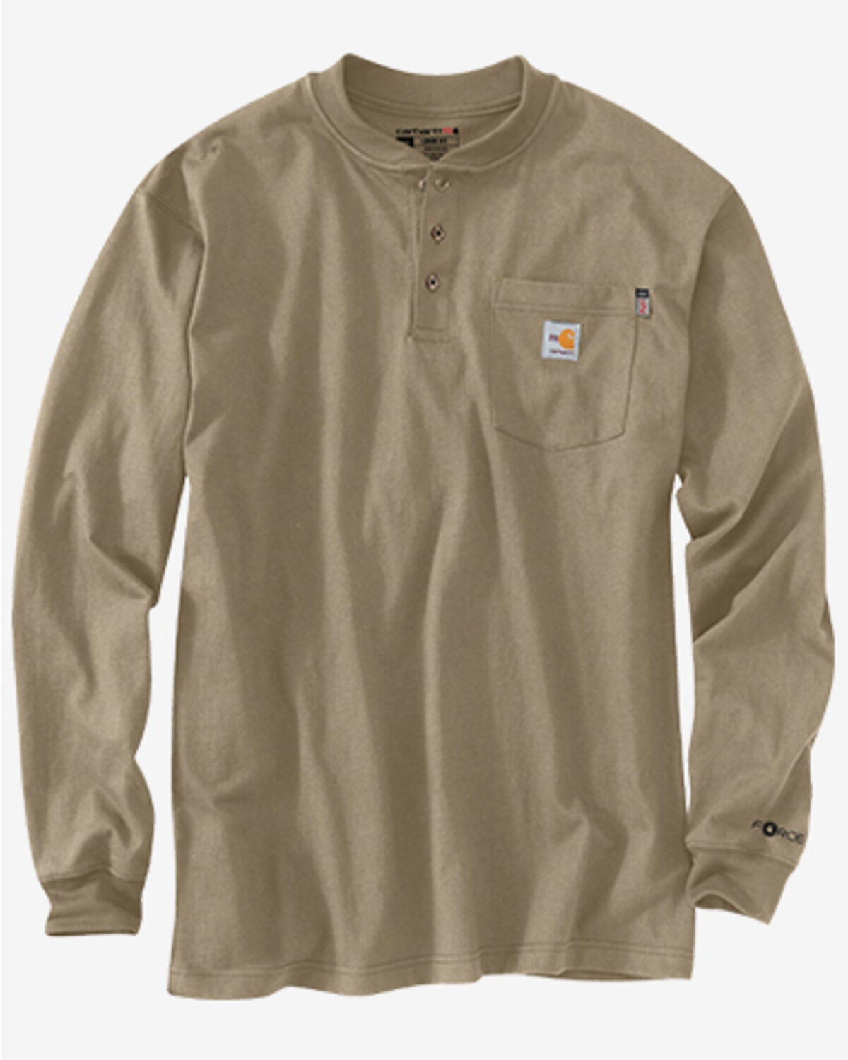 Carhartt Men's FR Force Long Sleeve Henley Work Shirt, Beige, hi-res
