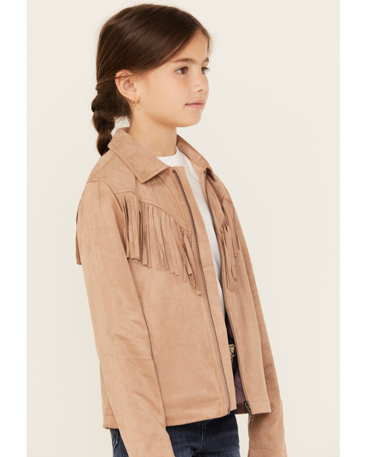 Image #2 - Shyanne Girls' Faux Suede Fringe Jacket, Tan, hi-res