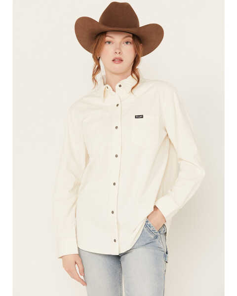 Wrangler Retro Women's Corduroy Long Sleeve Snap Western Shirt, White, hi-res