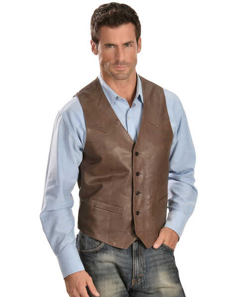 Scully Men's Frontier Leather Vest, Chocolate, hi-res