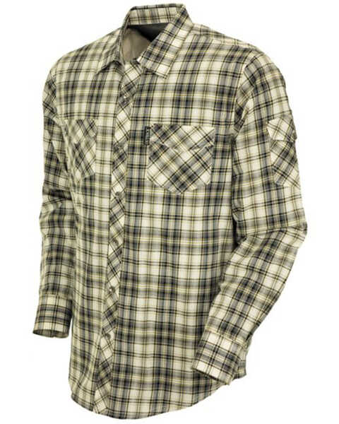 Outback Trading Co Men's Beau Plaid Print Long Sleeve Thermal Lined Western Shirt , Grey, hi-res