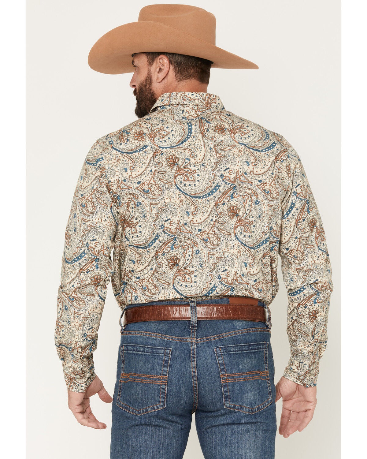 Image #4 - Gibson Trading Co Men's No Vacancy Paisley Print Long Sleeve Snap Western Shirt, Cream, hi-res