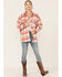 Saints & Hearts Women's Plaid Oversized Shacket, Coral, hi-res