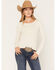 Image #1 - Shyanne Women's Lace Trim Henley Long Sleeve Top, Oatmeal, hi-res