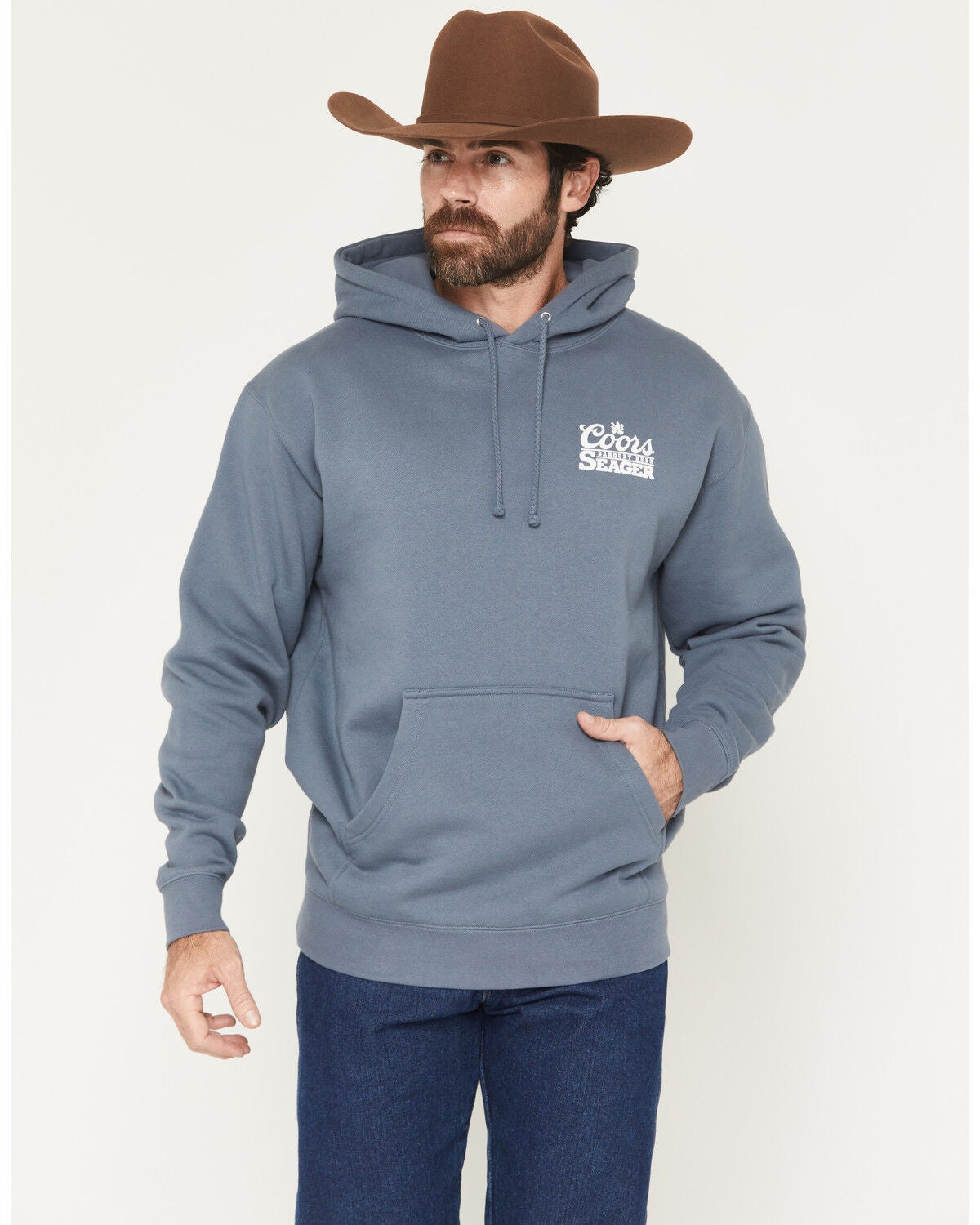 Image #2 - Seager X Coors Banquet Men's Bump Fleece Graphic Hooded Sweatshirt, Blue, hi-res