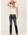 Image #3 - Miss Me Women's Dark Wash Mid Rise Whip Stitch Pocket 32" Bootcut Stretch Denim Jeans, Dark Wash, hi-res
