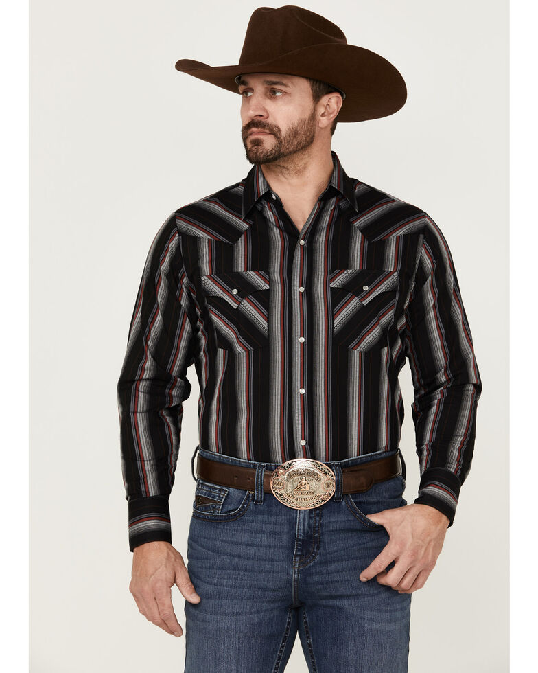 Ely Walker Men's Vertical Stripe Long Sleeve Snap Western Shirt , Black, hi-res