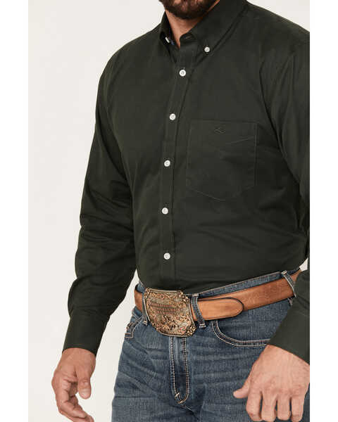 Resistol Men's Maddox Solid Long Sleeve Button Down Western Shirt, Dark Green, hi-res