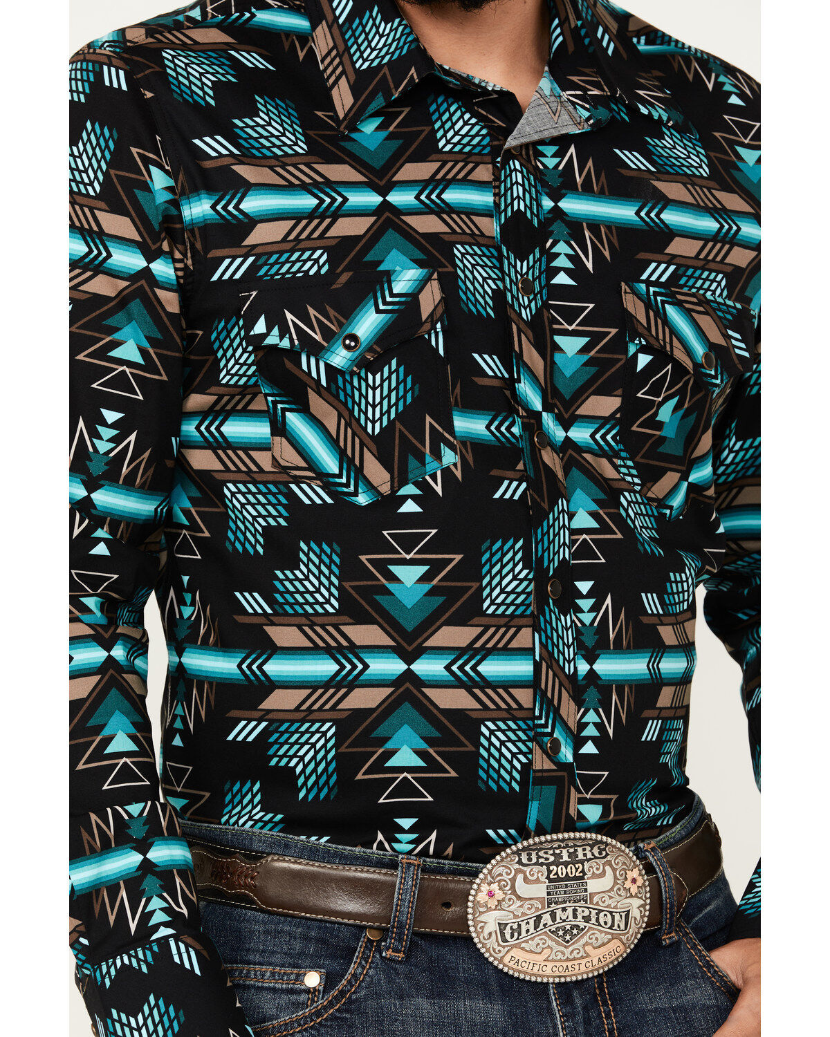 Image #3 - Rock & Roll Denim Men's Southwestern Print Long Sleeve Snap Stretch Western Shirt, Black, hi-res