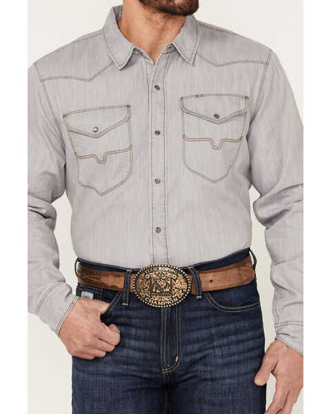 Image #3 - Kimes Ranch Men's Grimes Denim Long Sleeve Pearl Snap Western Shirt , Grey, hi-res