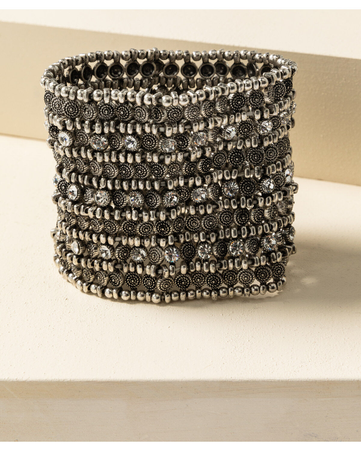 Image #1 - Shyanne Women's Sparkle N' Spice Wide Cuff Stretch Bracelet, Silver, hi-res