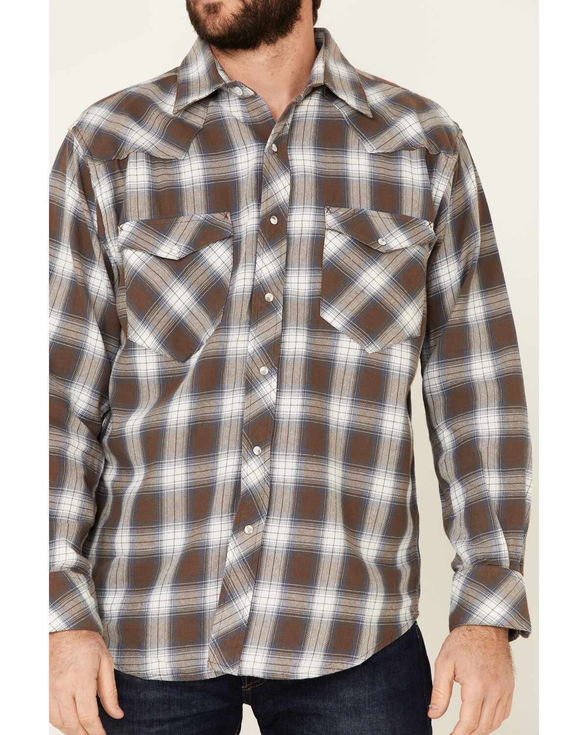 Image #3 - Resistol Men's Cedar Ombre Plaid Print Long Sleeve Snap Western Shirt, Brown, hi-res