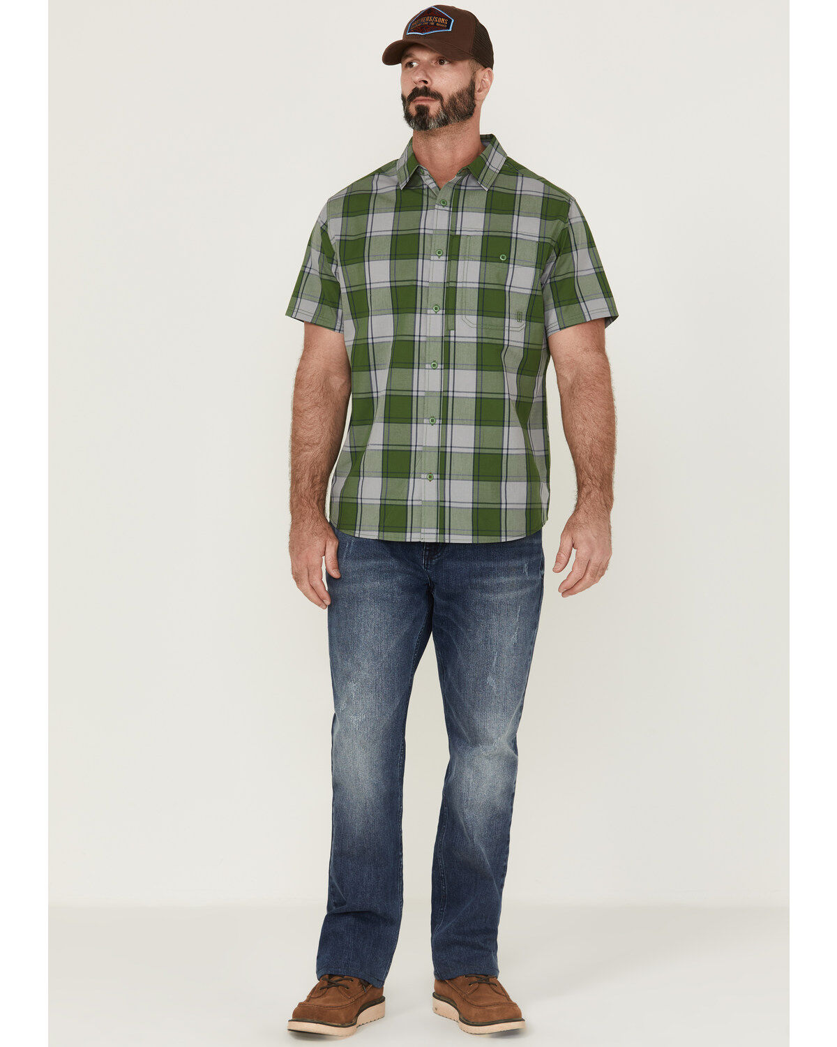 Image #2 - Brothers and Sons Men's Performance Large Plaid Short Sleeve Button-Down Western Shirt, Kelly Green, hi-res