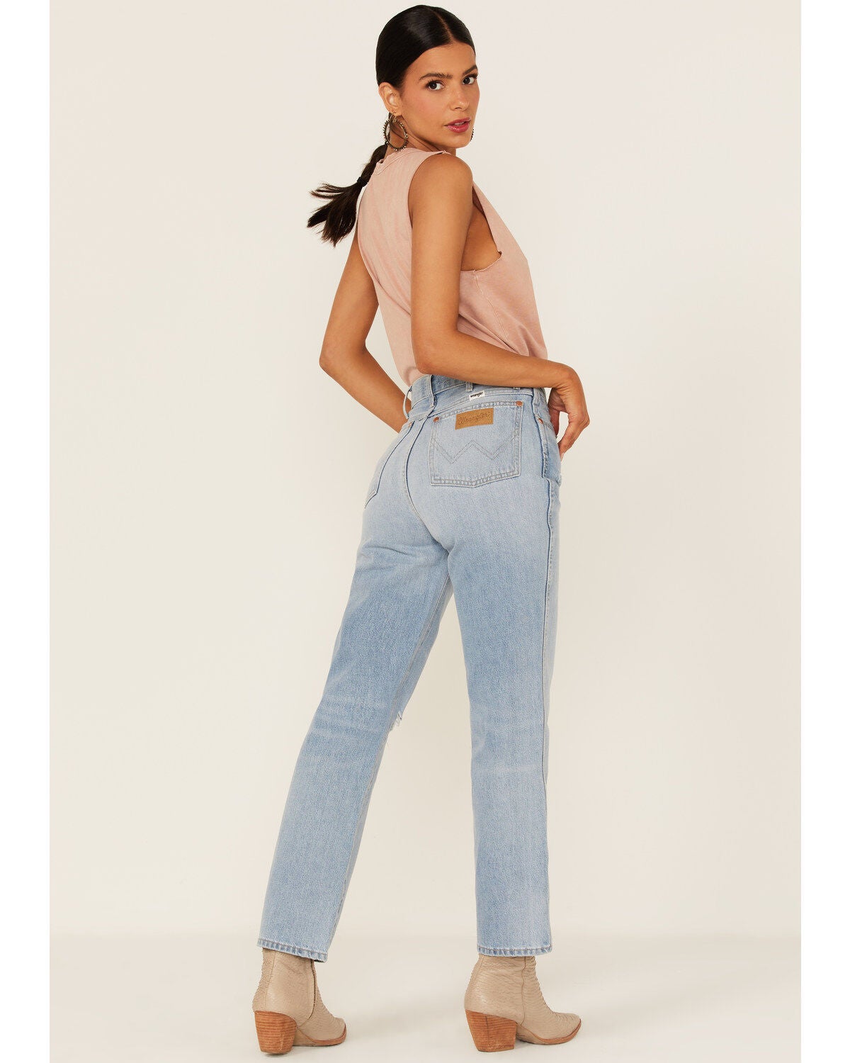 Image #3 - Wrangler Retro Women's Wild West 603 Mid Damaged High Rise Straight Jeans, Blue, hi-res