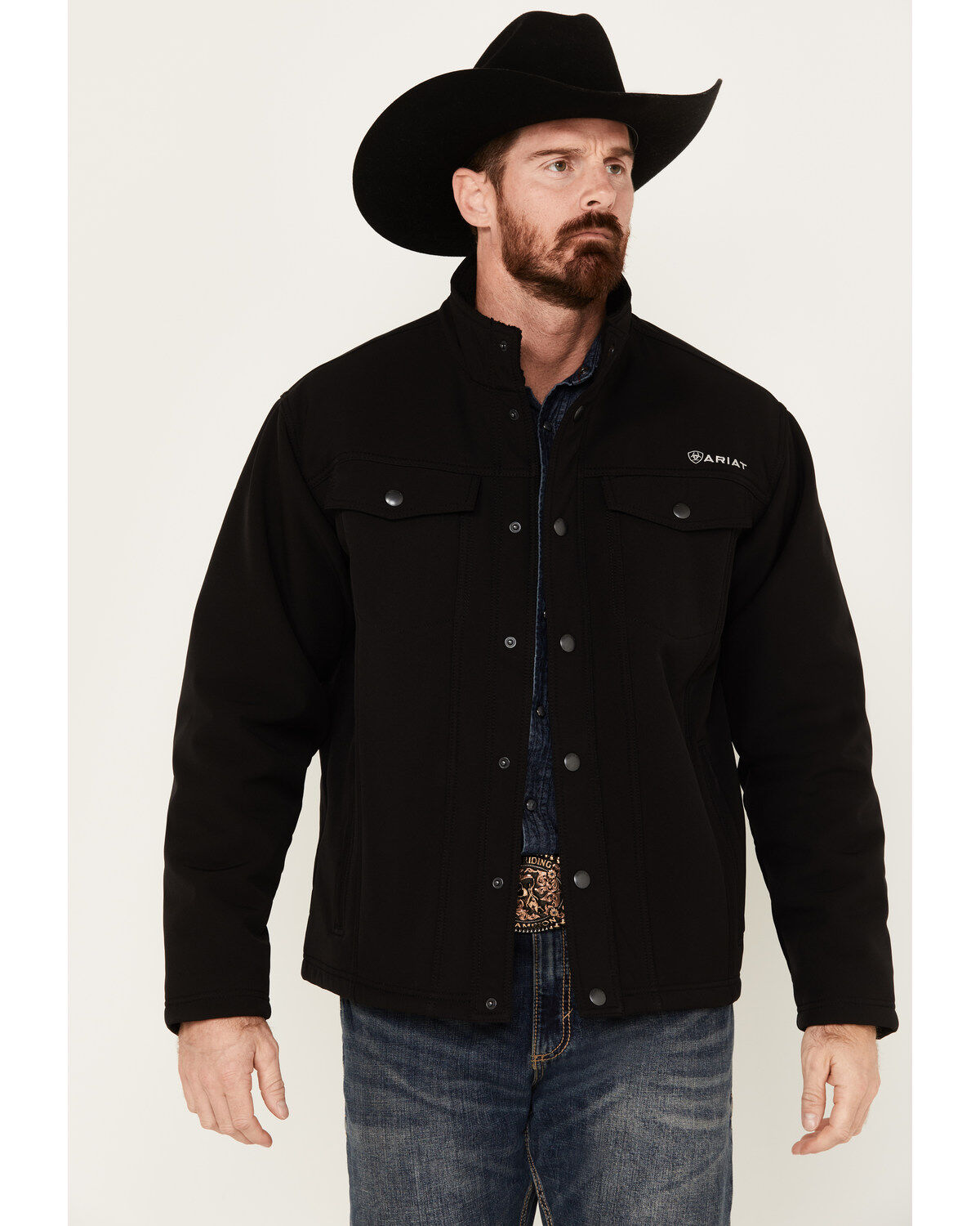 Image #1 - Ariat Men's Vernon Sherpa 2.0 Snap Softshell Jacket, Black, hi-res