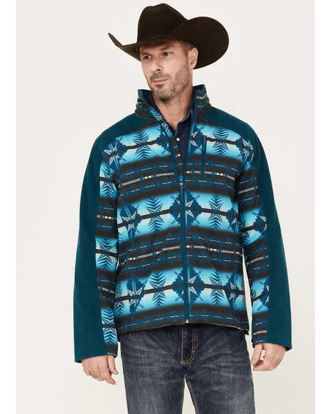 Powder River Outfitters Men's Southwestern Print Softshell Jacket, Teal