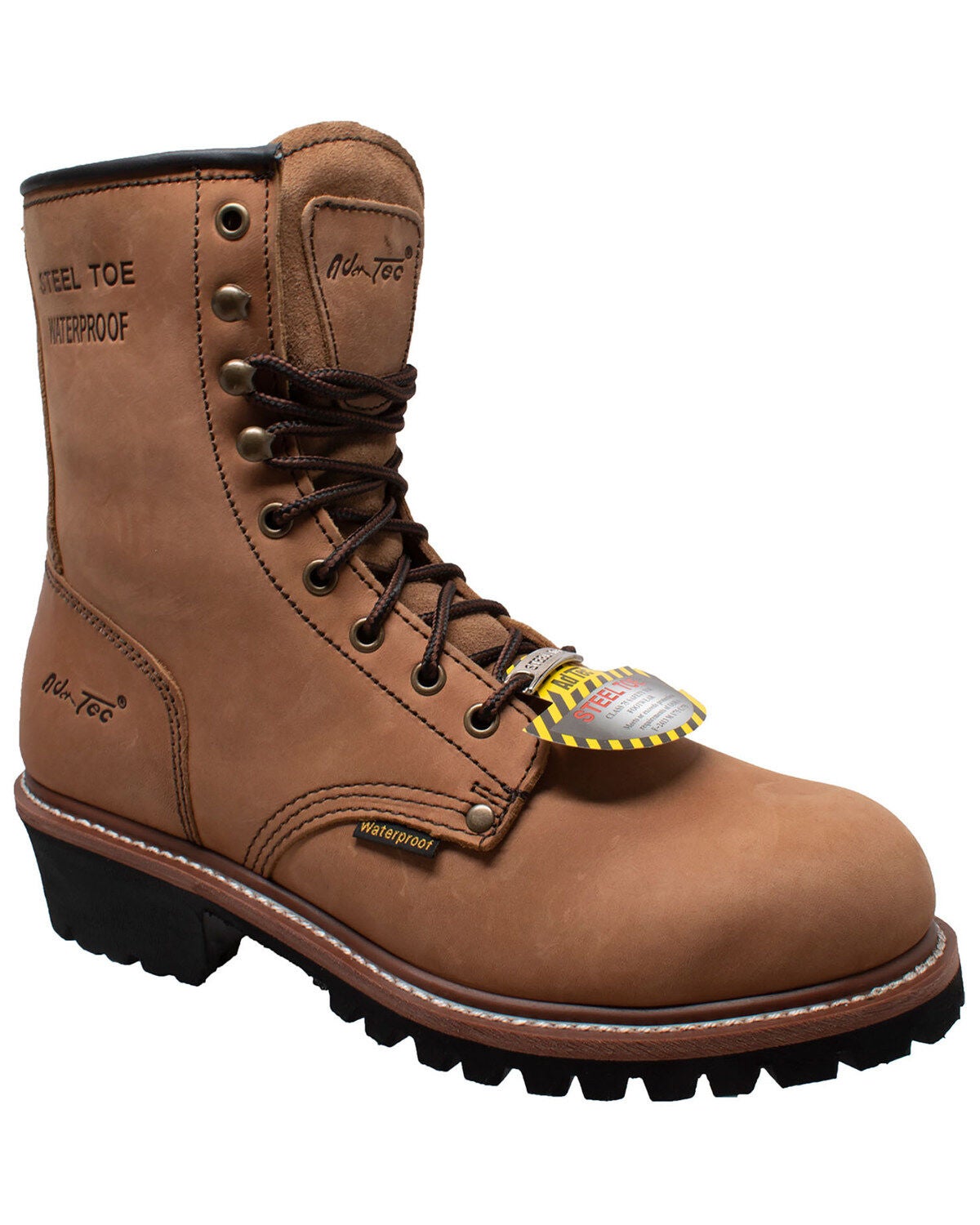 Image #1 - Ad Tec Men's 9" Waterproof Logger Work Boots - Steel Toe, Brown, hi-res
