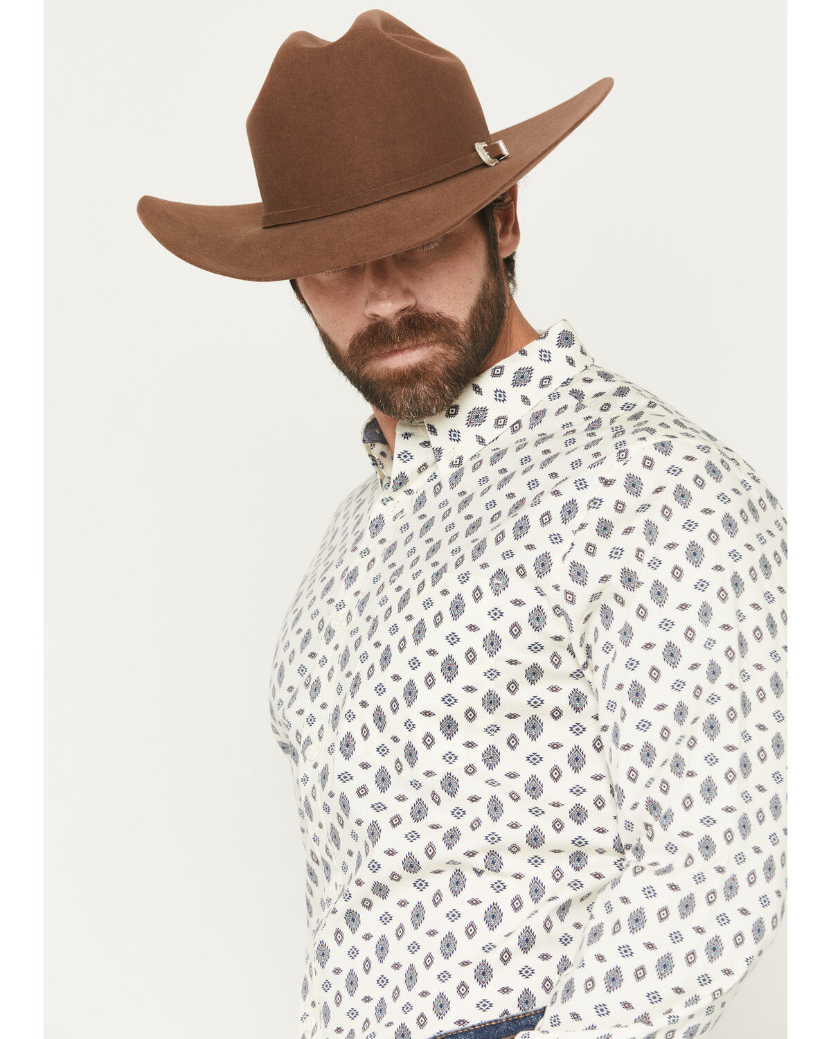 Image #2 - Cody James Men's Horizon View Southwestern Geo Print Long Sleeve Button-Down Stretch Western Shirt, Ivory, hi-res