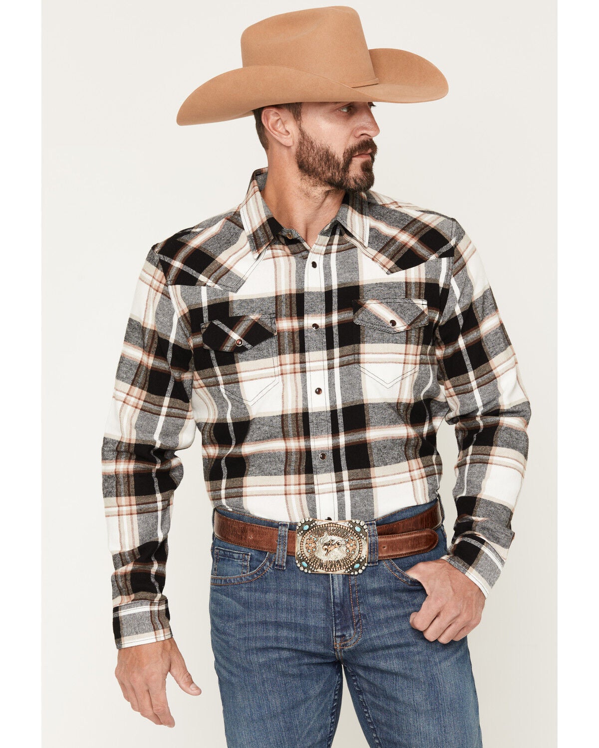 Image #1 - Cody James Men's Standard Issue Plaid Print Long Sleeve Snap Flannel Shirt, Black, hi-res