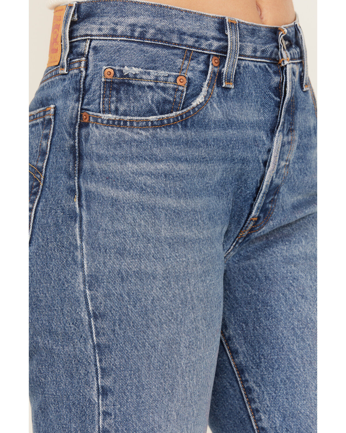 Image #2 - Levi's Women's Medium Wash 501 Pieced Destructed Jeans, Medium Wash, hi-res