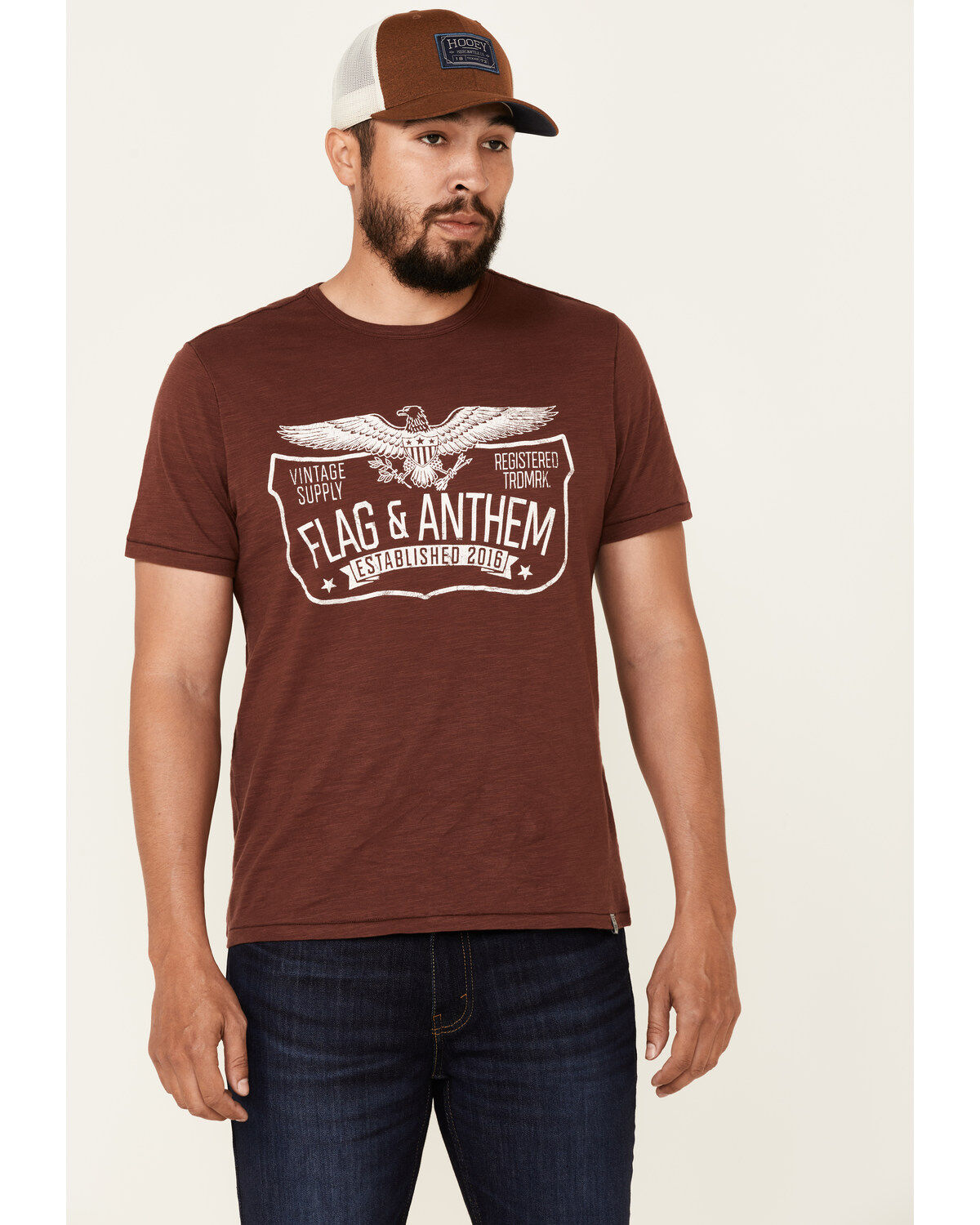 Image #1 - Flag & Anthem Men's Trademark Logo Burnout Short Sleeve T-Shirt, Maroon, hi-res