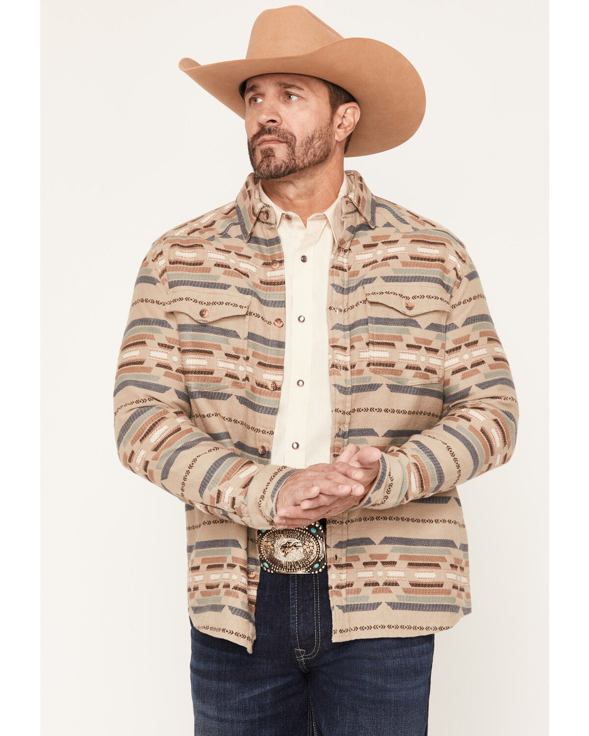 Dakota Grizzly Men's Harrison Jacquard Long Sleeve Button-Down Flannel Shirt, Sand, hi-res