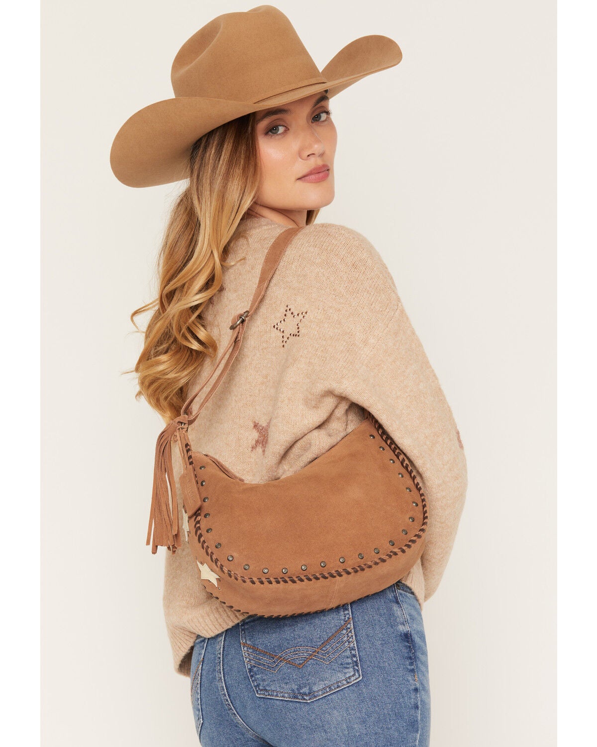 Idyllwind Women's Sabre Star Suede Shoulder Bag, Brown, hi-res