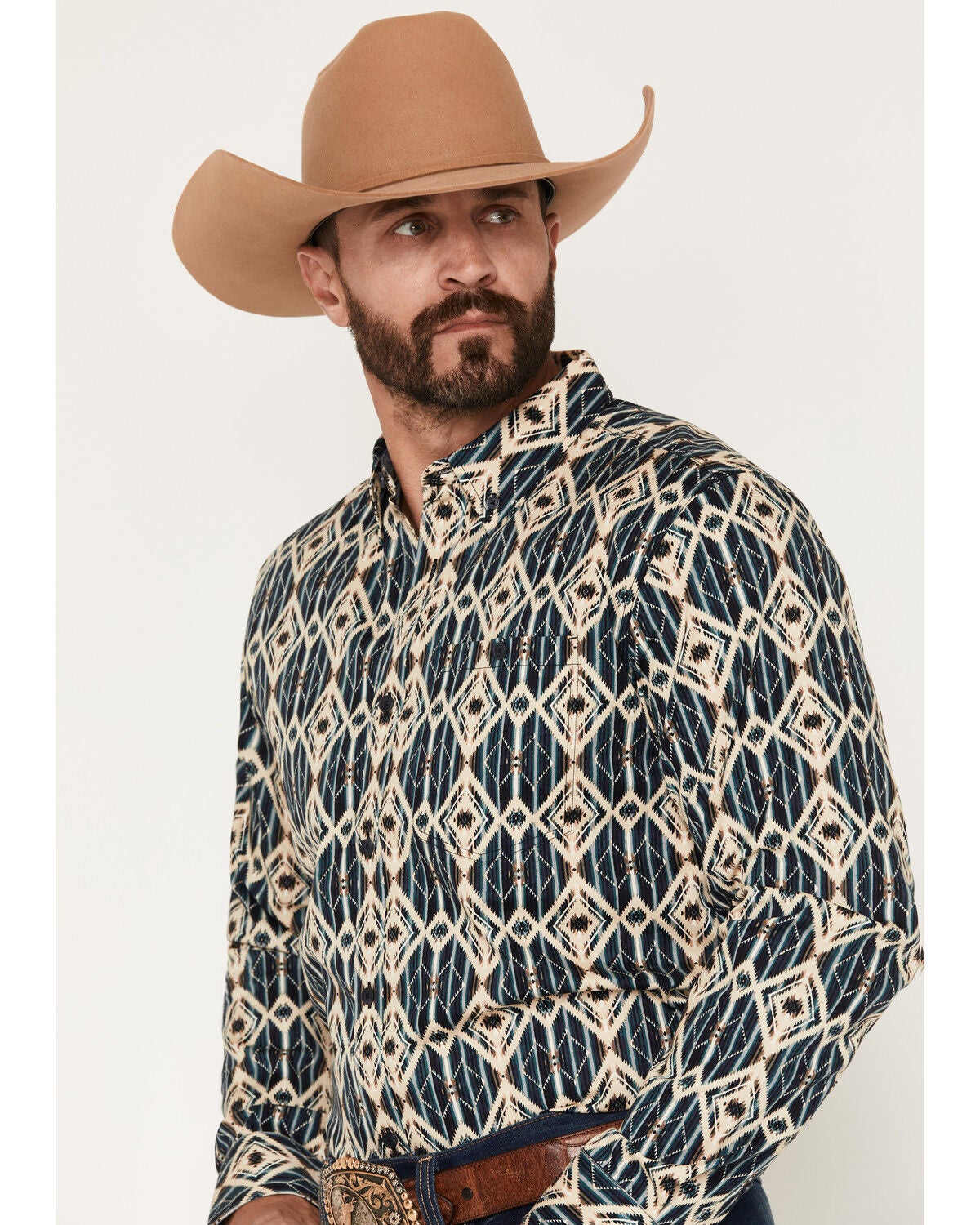 Image #2 - RANK 45&reg; Men's Mohave Southwestern Print Long Sleeve Button-Down Stretch Western Shirt, Navy, hi-res