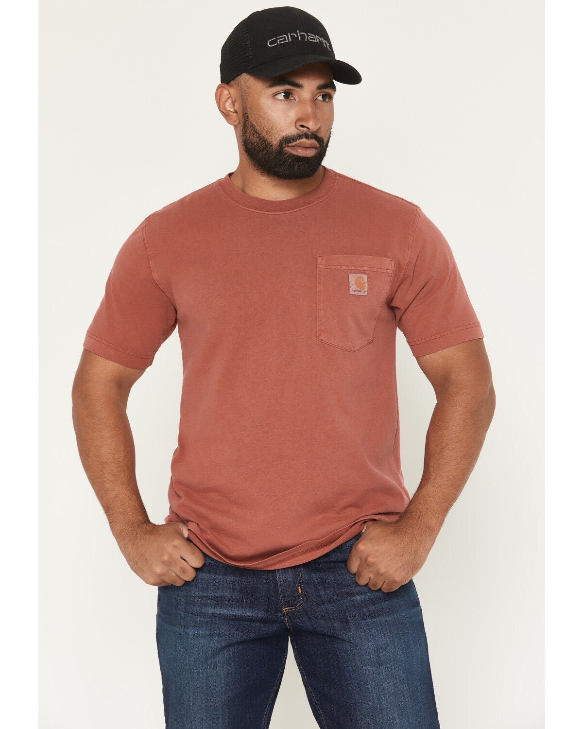 Image #1 - Carhartt Men's Solid Relaxed Fit Short Sleeve Pocket T-Shirt, Red, hi-res