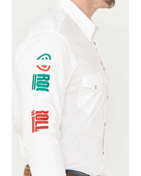 Image #3 - Rock & Roll Denim Men's Mexico Logo Long Sleeve Western Pearl Snap Shirt, White, hi-res