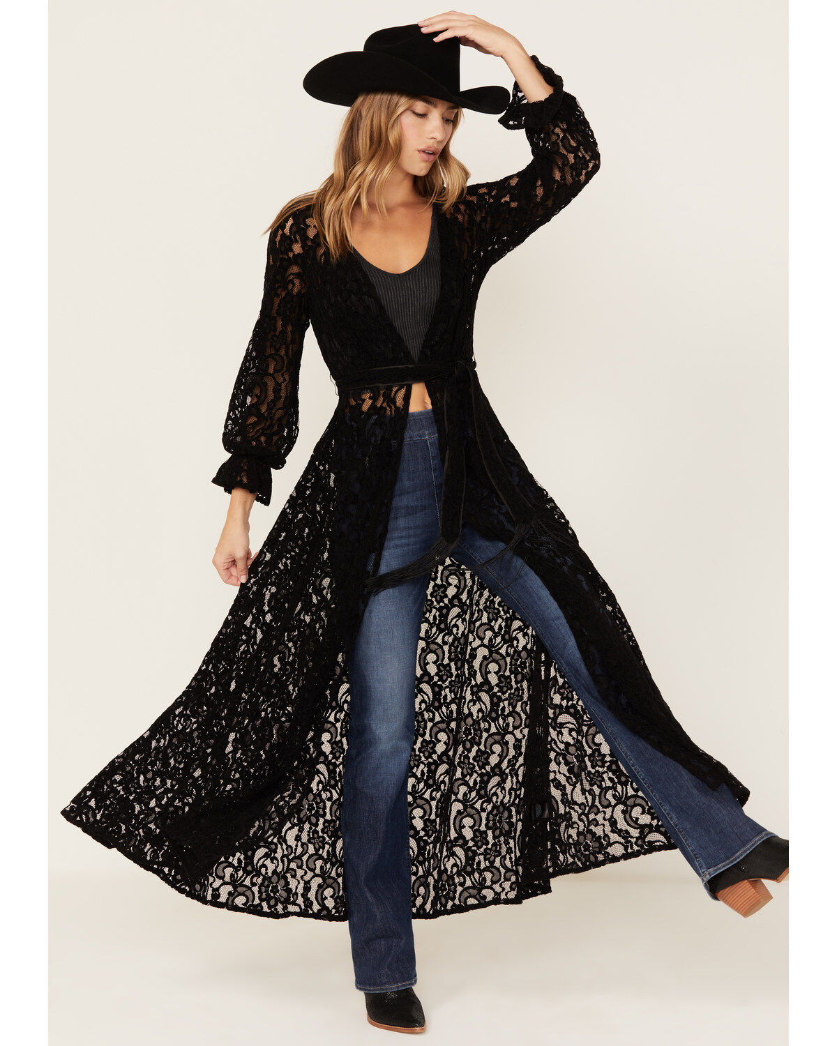 Image #1 - Shyanne Women's Chenille Lace Duster Kimono, , hi-res