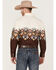 Panhandle Men's Southwestern Horseshoe Border Print Long Sleeve Snap Western Shirt , Natural, hi-res