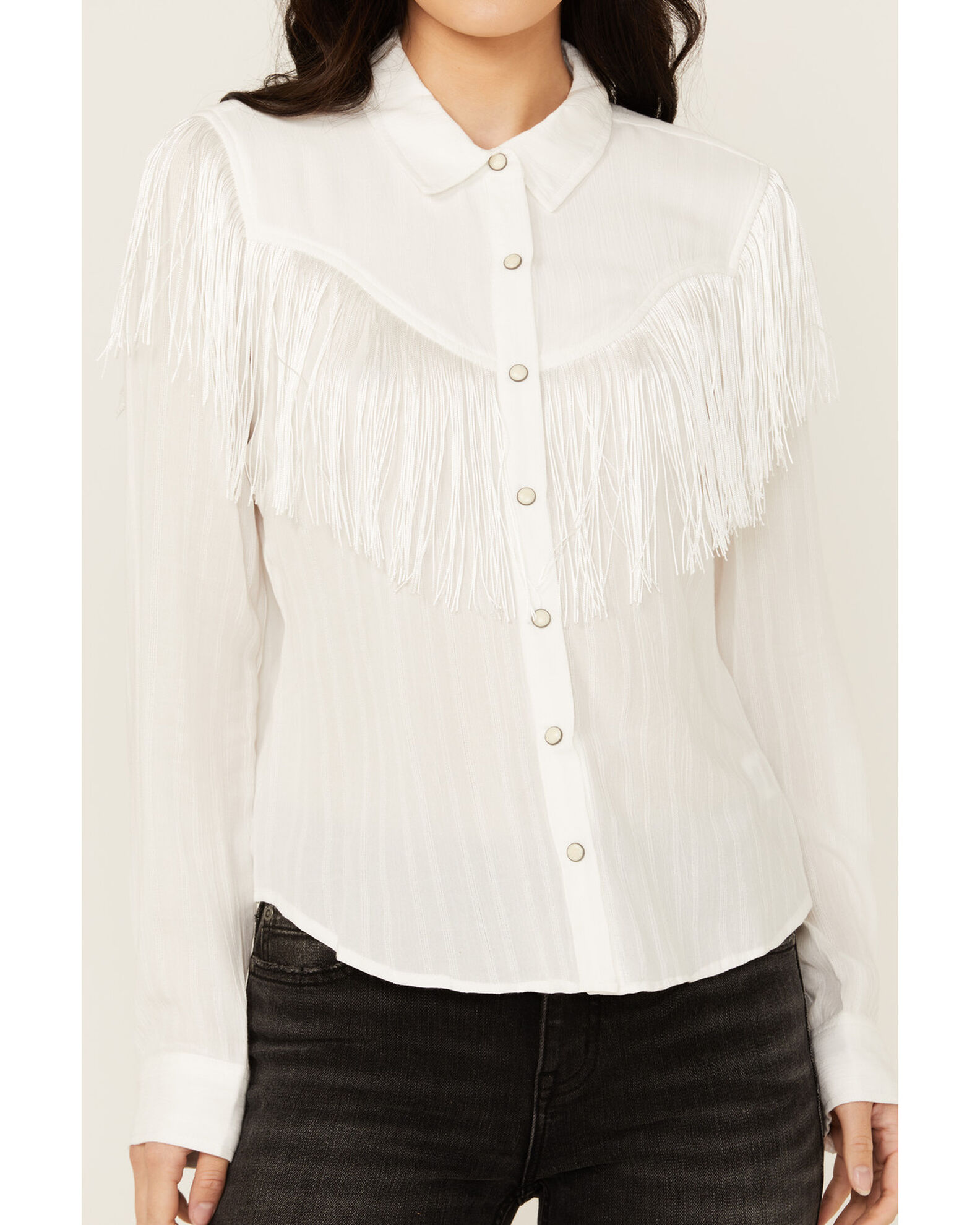 Image #4 - Idyllwind Women's Fringe Long Sleeve Snap Western Shirt, White, hi-res
