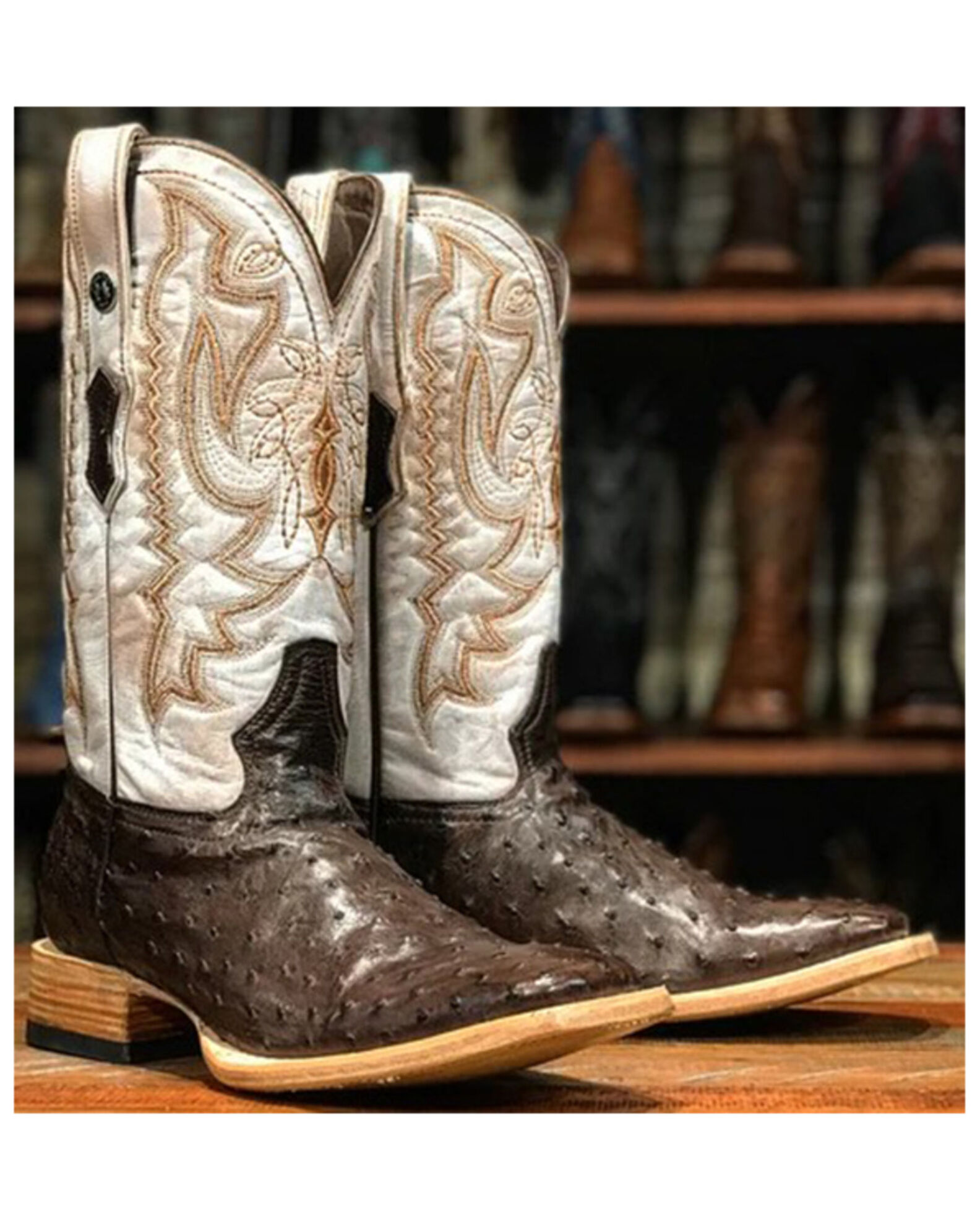 White square toe ostrich on sale boots